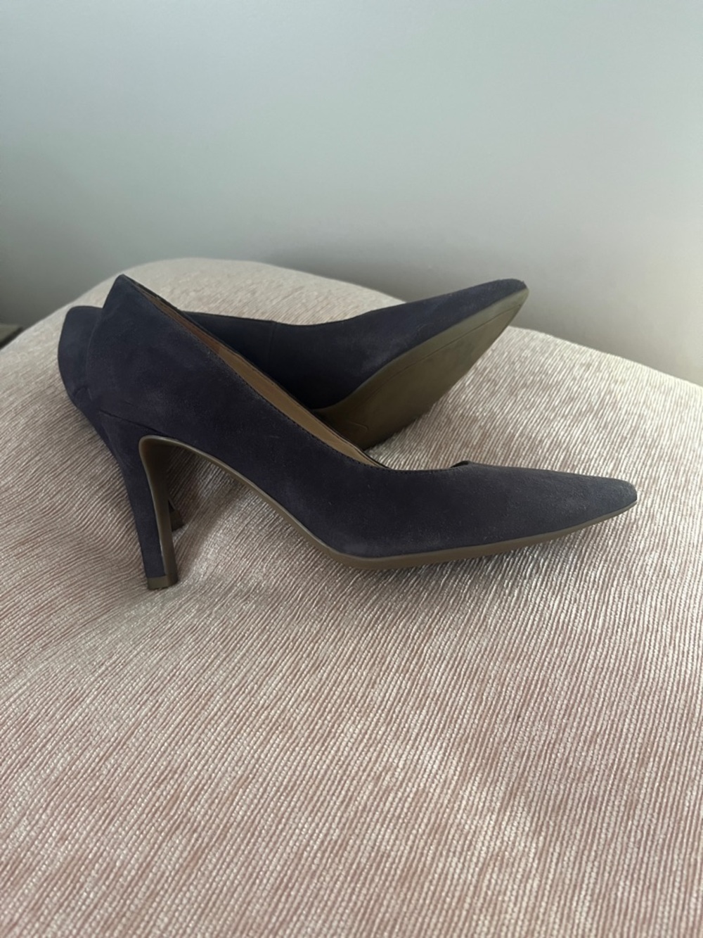 Classic Pointed-Toe Suede Pumps in Dark Blue Purple